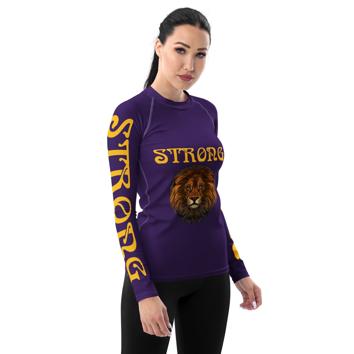 “STRONG” Purple Women's Rash Guard W/Yellow Font