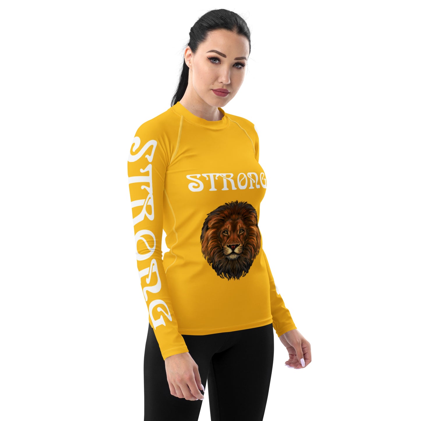 “STRONG” Yellow Women's Rash Guard W/White Font