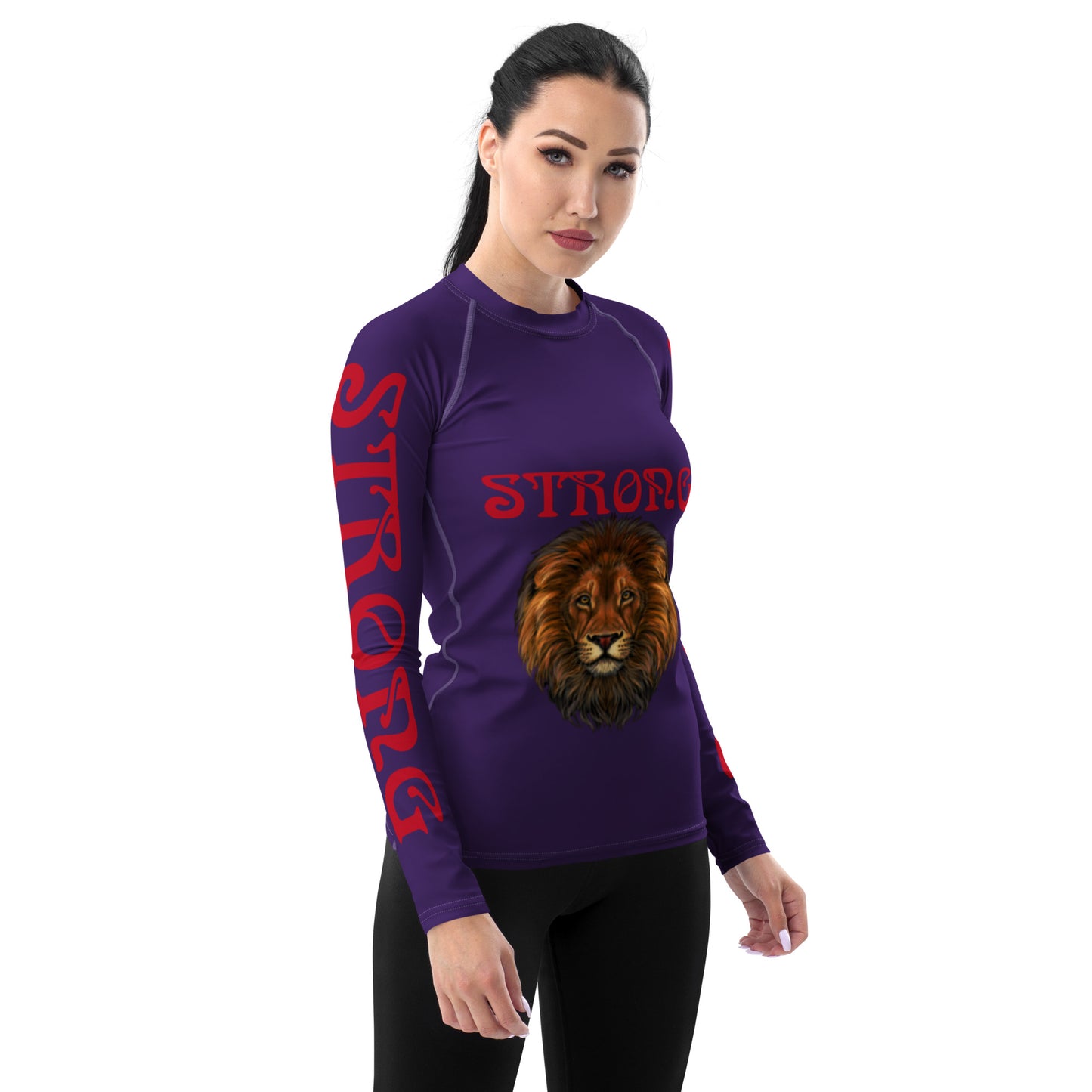 “STRONG” Purple Women's Rash Guard W/Red Font