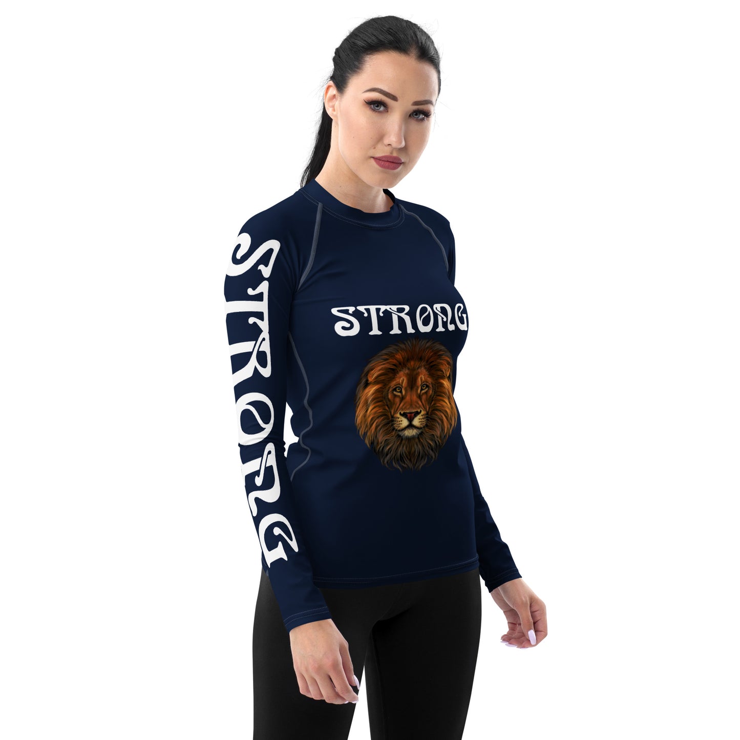 “STRONG” Navy Women's Rash Guard W/White Font