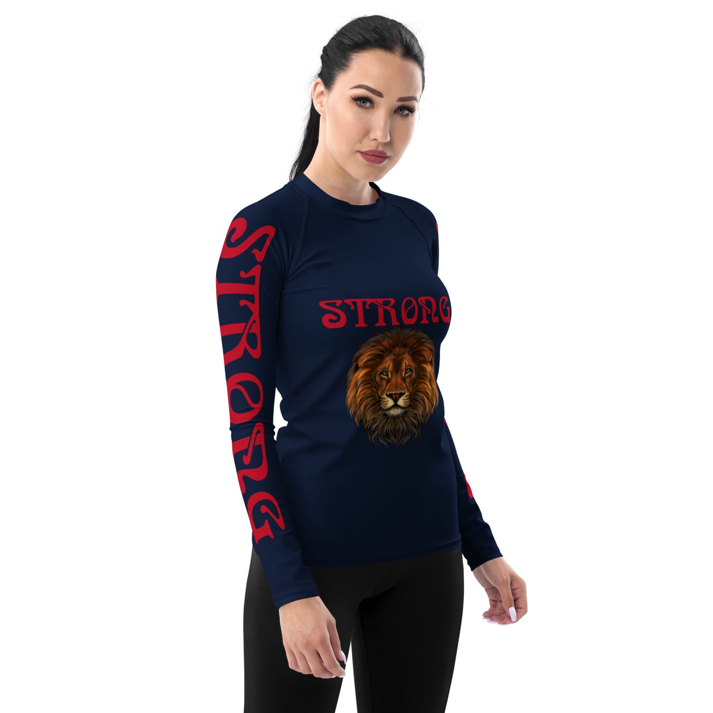 “STRONG” Navy Women's Rash Guard W/Red Font