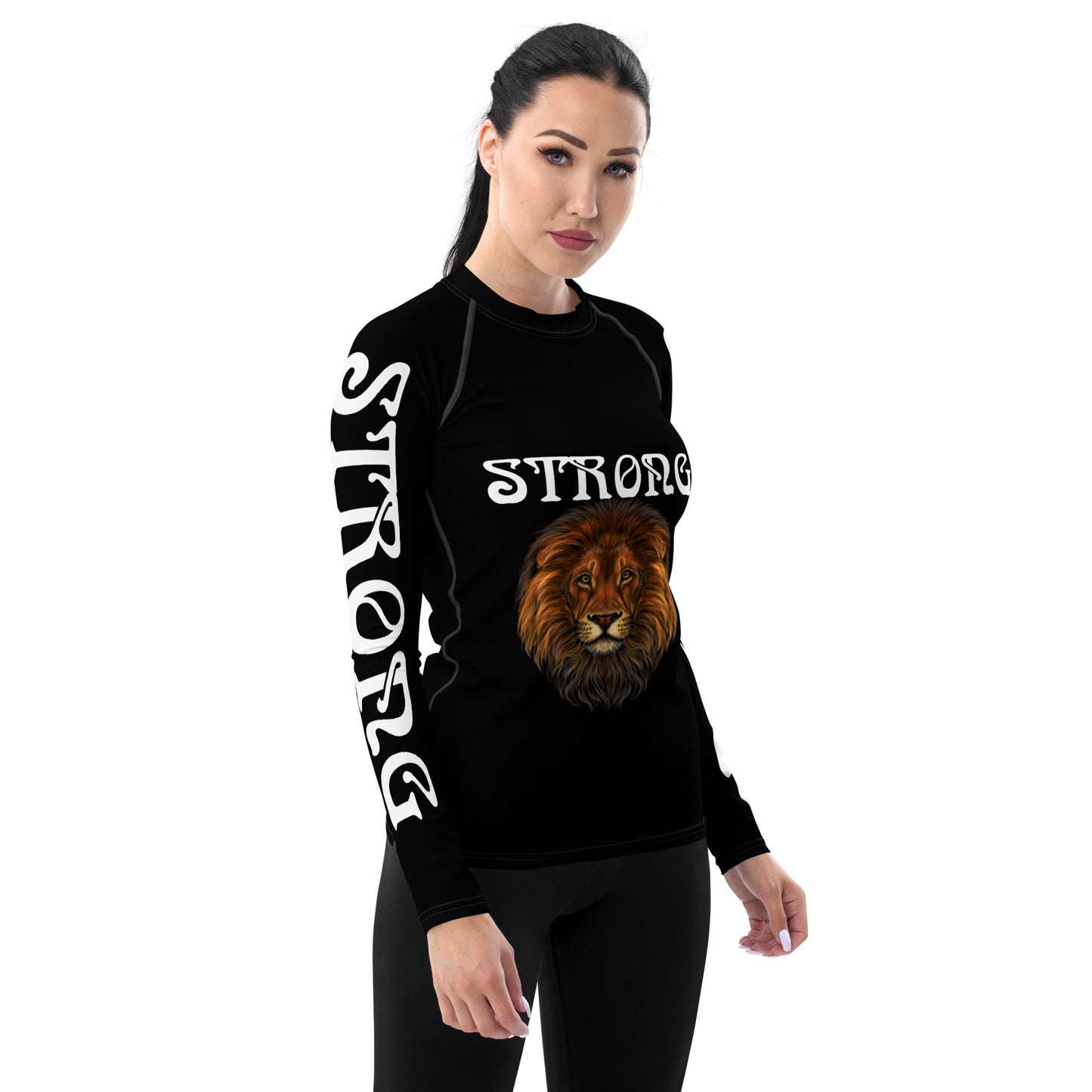 “STRONG” Black Women's Rash Guard W/White Font