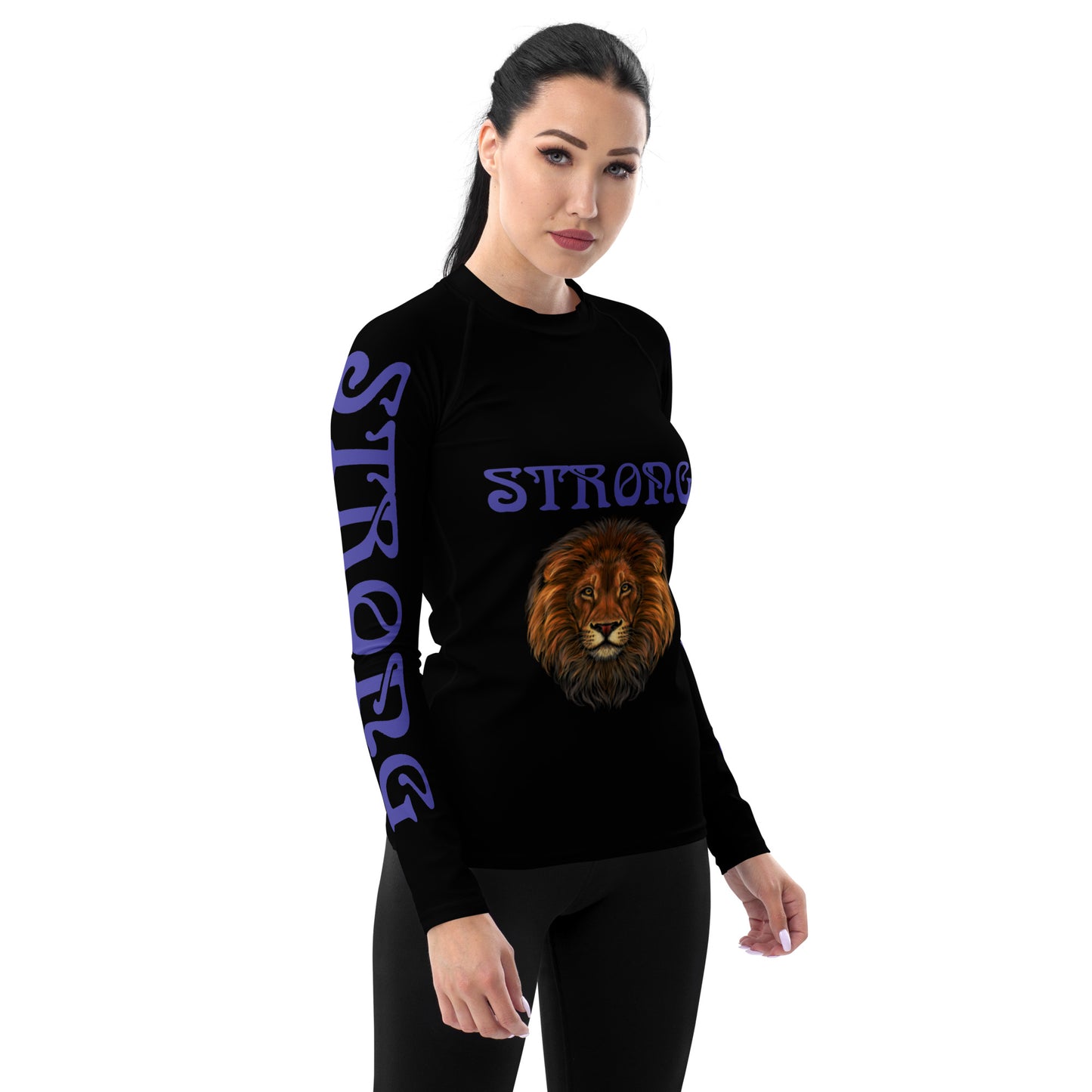 “STRONG” Black Women's Rash Guard W/Purple Font