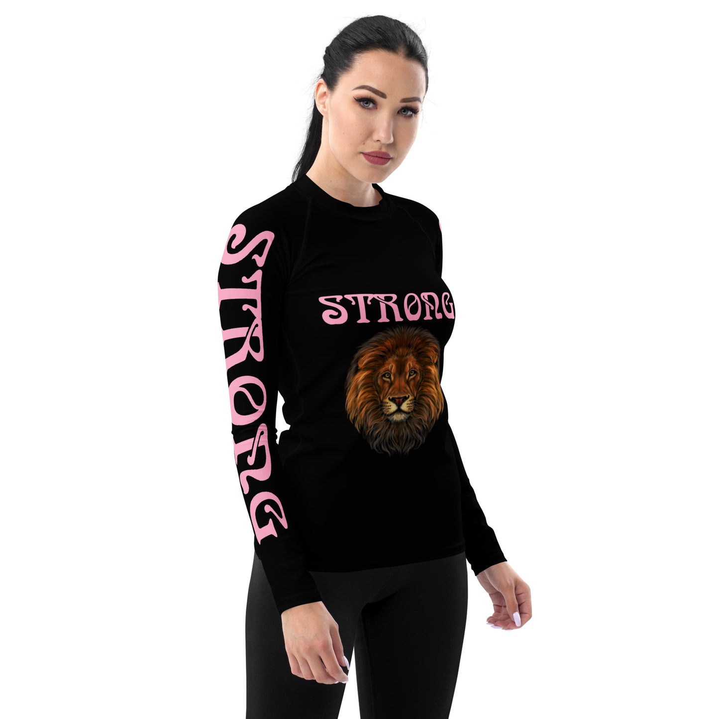 “STRONG” Black Women's Rash Guard W/Cotton Candy Font