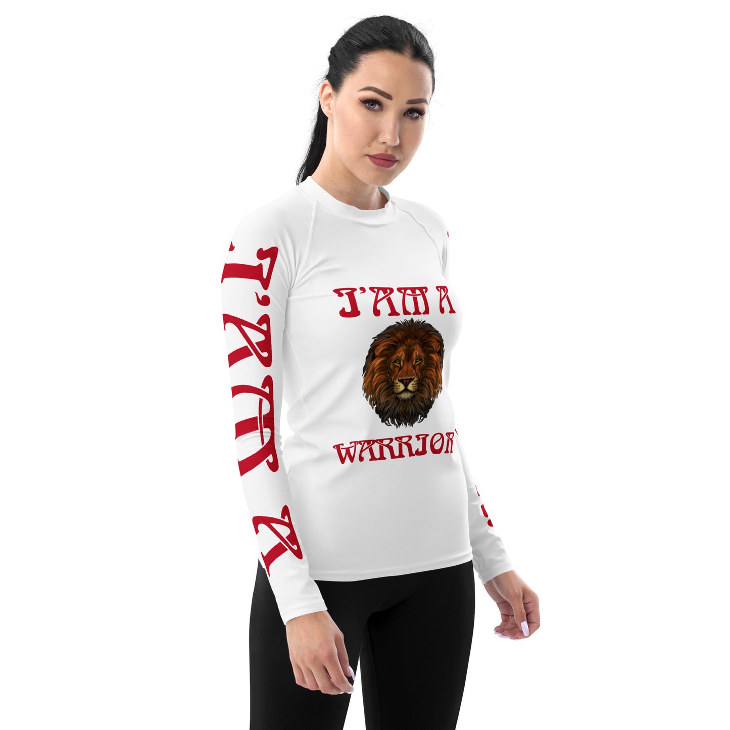 “I’AM A WARRIOR!”White Women's Rash Guard W/Red Font