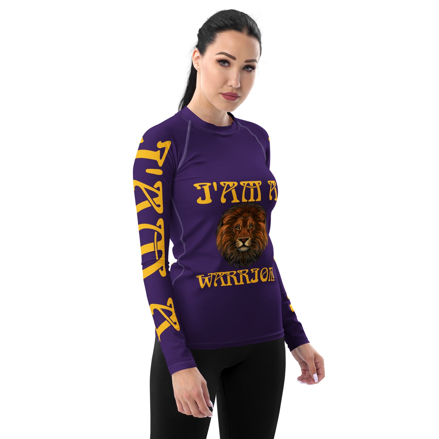 “I’AM A WARRIOR!” Purple Women's Rash Guard W/Yellow Font