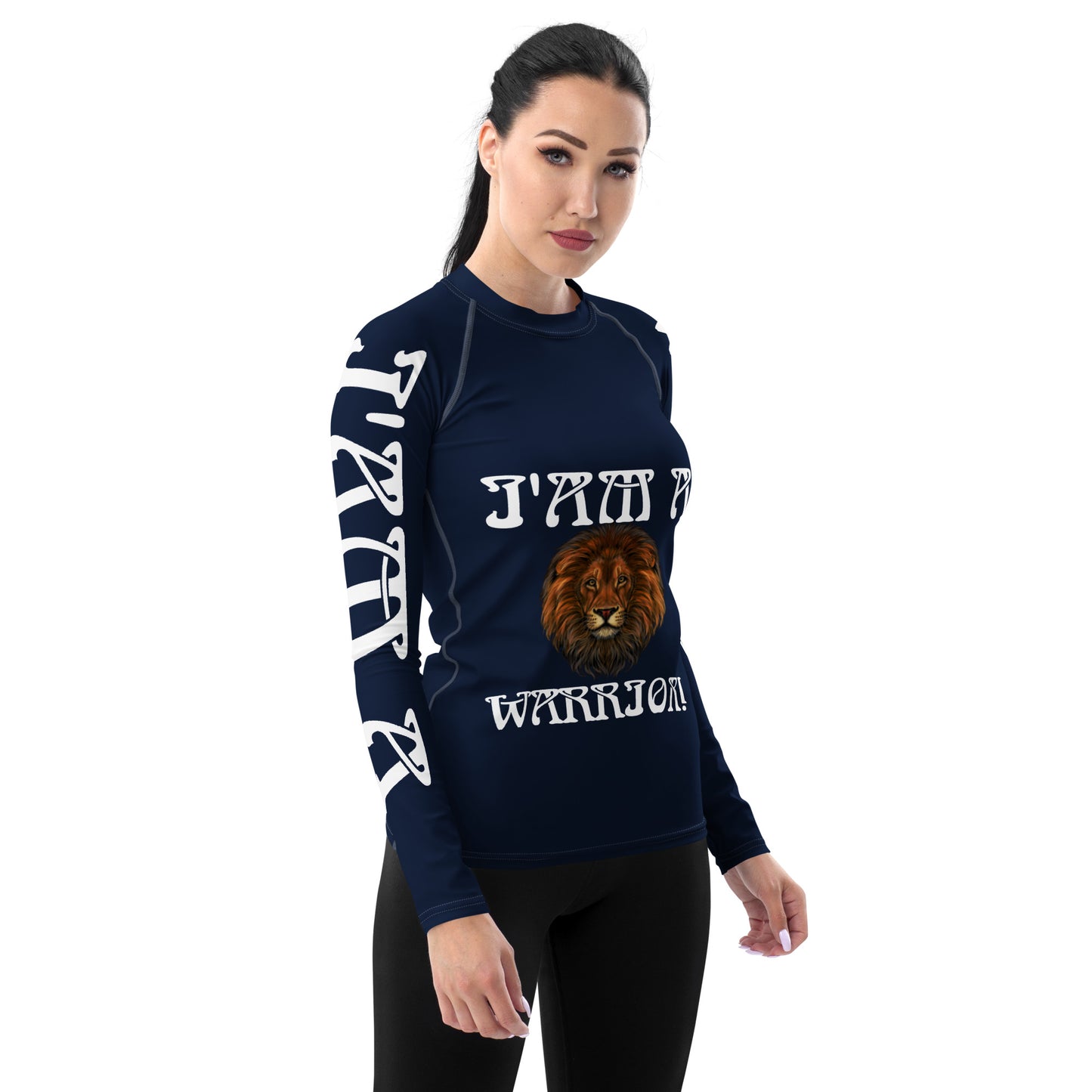 “I’AM A WARRIOR!” Navy Women's Rash Guard W/White Font