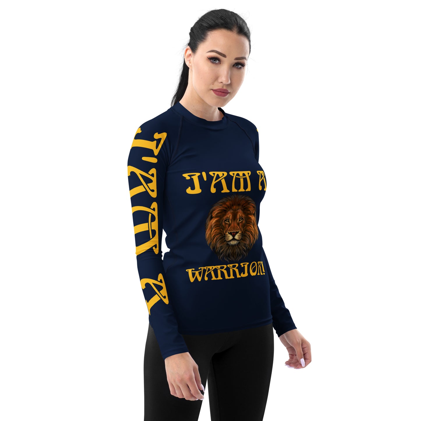 “I’AM A WARRIOR!” Navy Women's Rash Guard W/Yellow Font