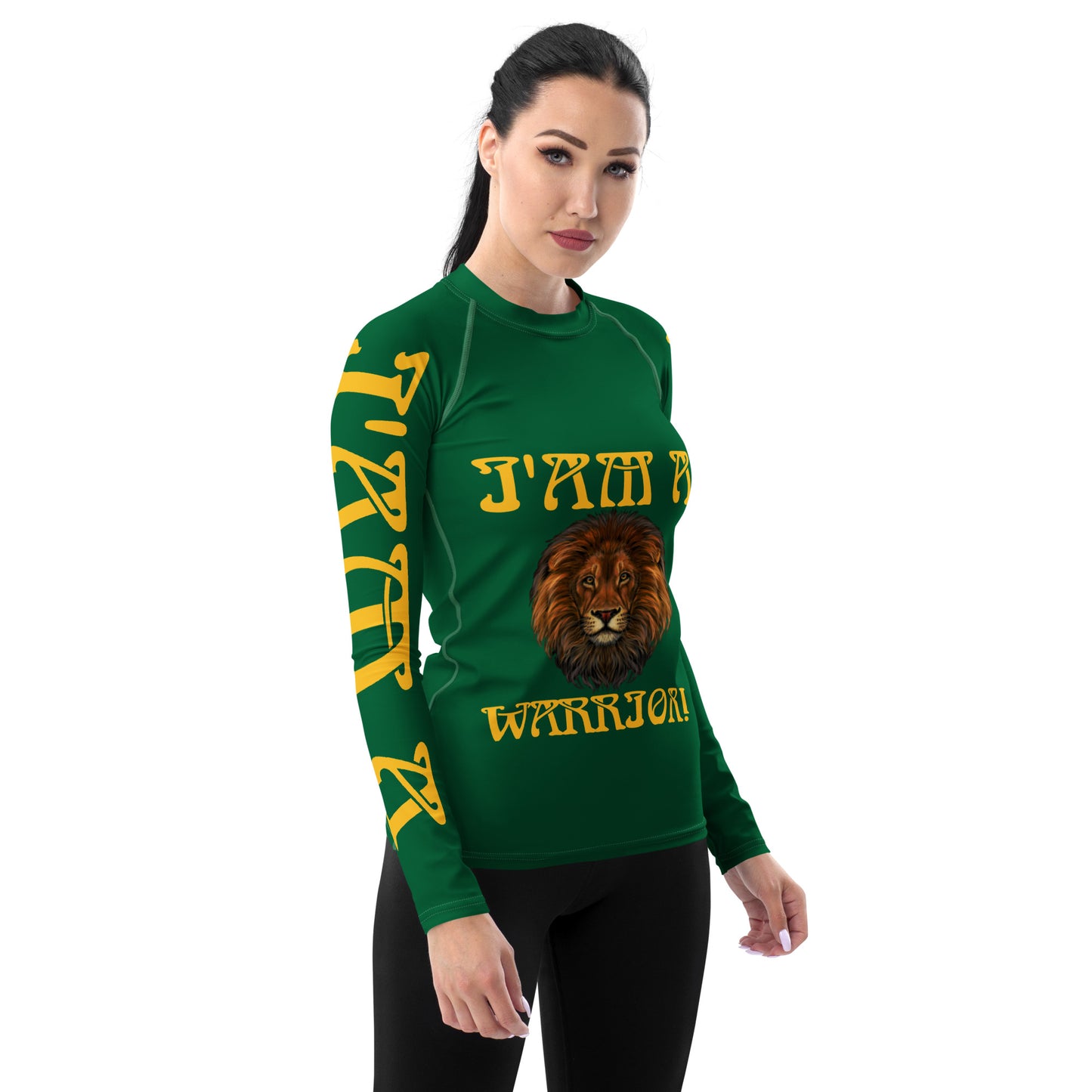 “I’AM A WARRIOR!” Green Women's Rash Guard W/Yellow Font