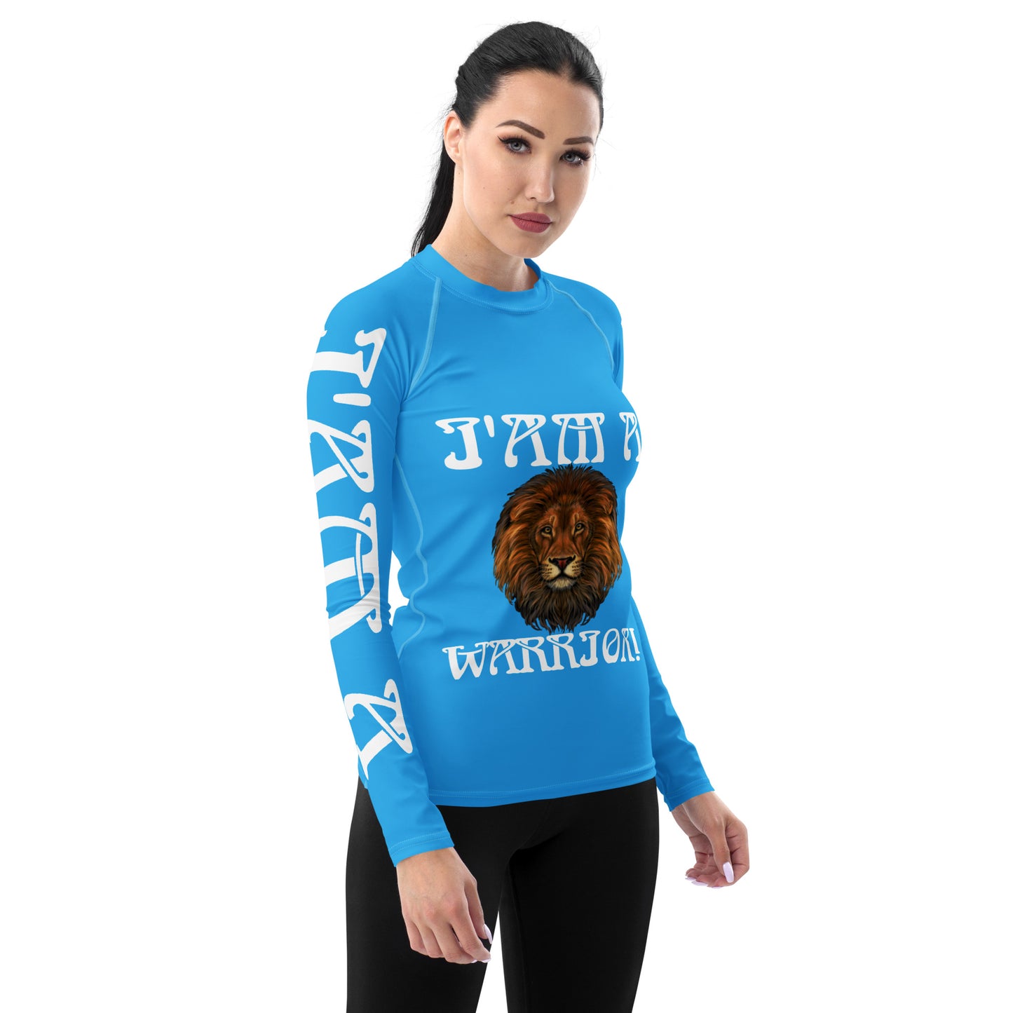 “I’AM A WARRIOR!” SkyBlue Women's Rash Guard W/White Font