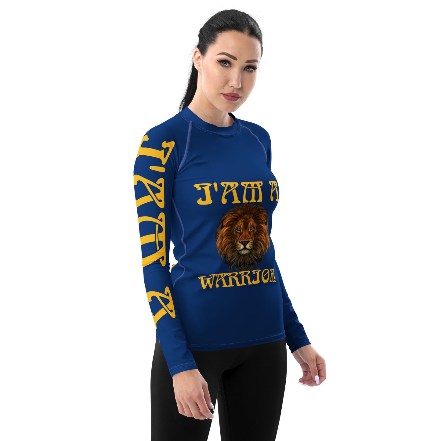 “I’AM A WARRIOR!” Blue Women's Rash Guard W/Yellow Font