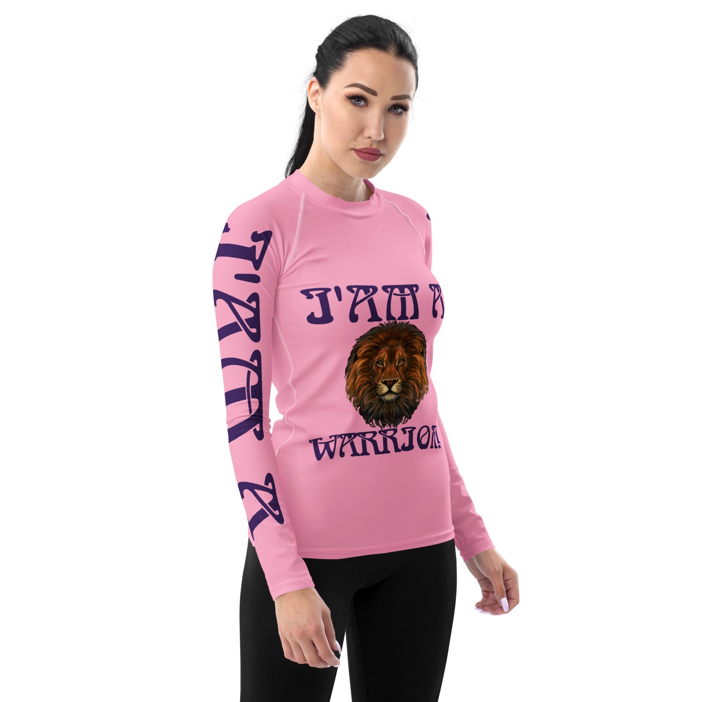 “I’AM A WARRIOR!” Cotton Candy Women's Rash Guard W/Purple Font