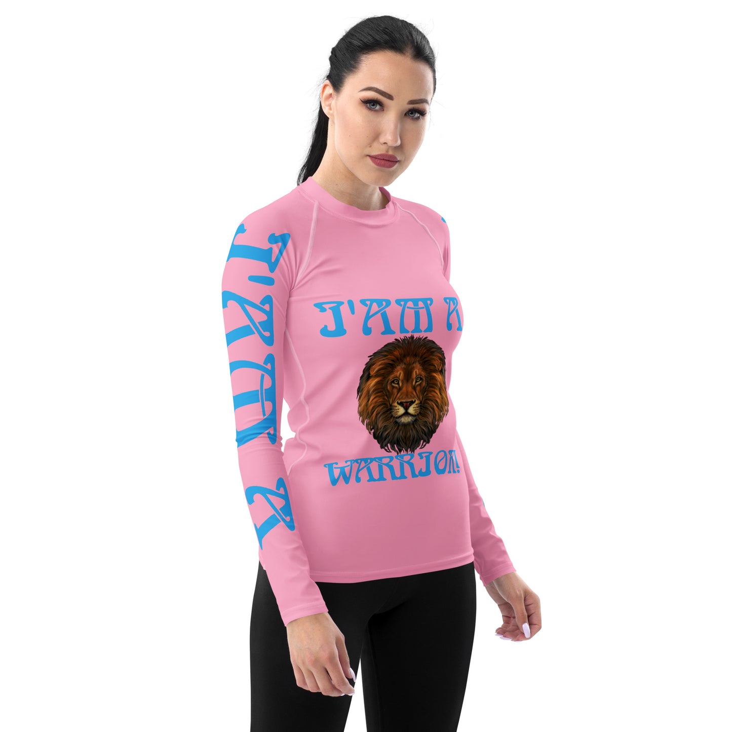 “I’AM A WARRIOR!” Cotton Candy Women's Rash Guard W/SkyBlue Font