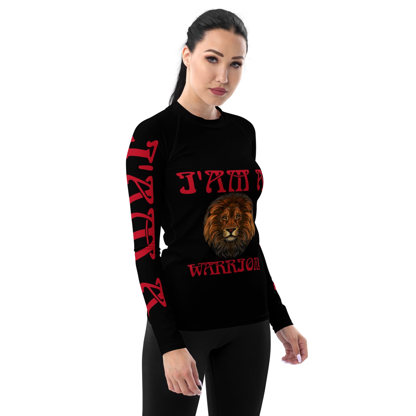 “ I’AM A WARRIOR!” Black Women's Rash Guard W/Red Font