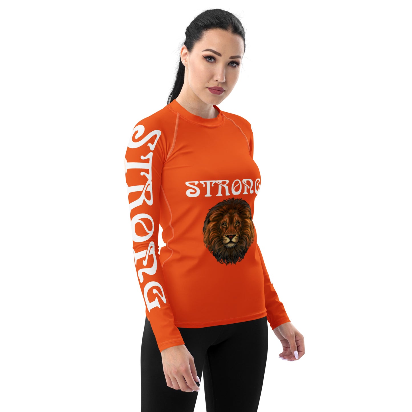 “STRONG” Orange Women's Rash Guard W/White Font