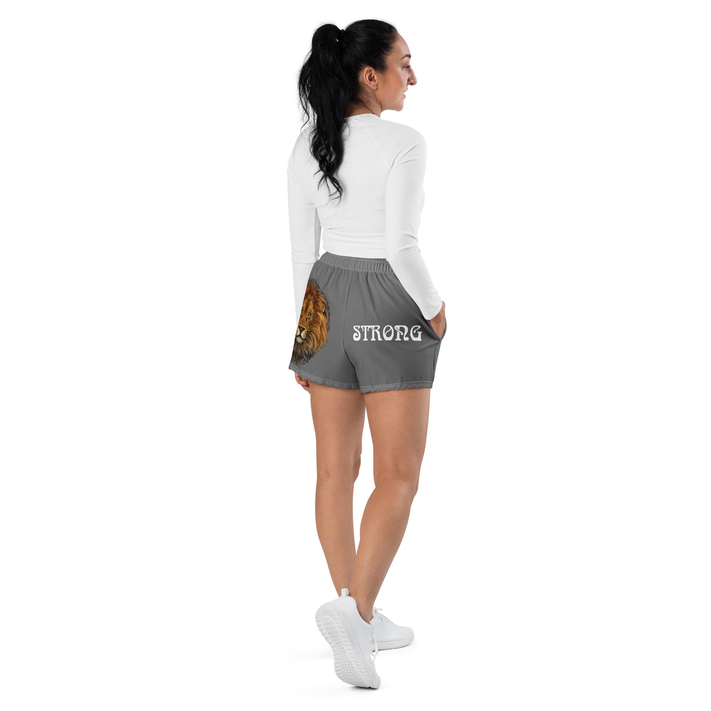 “STRONG” Grey Women’s Athletic Shorts W/White Font