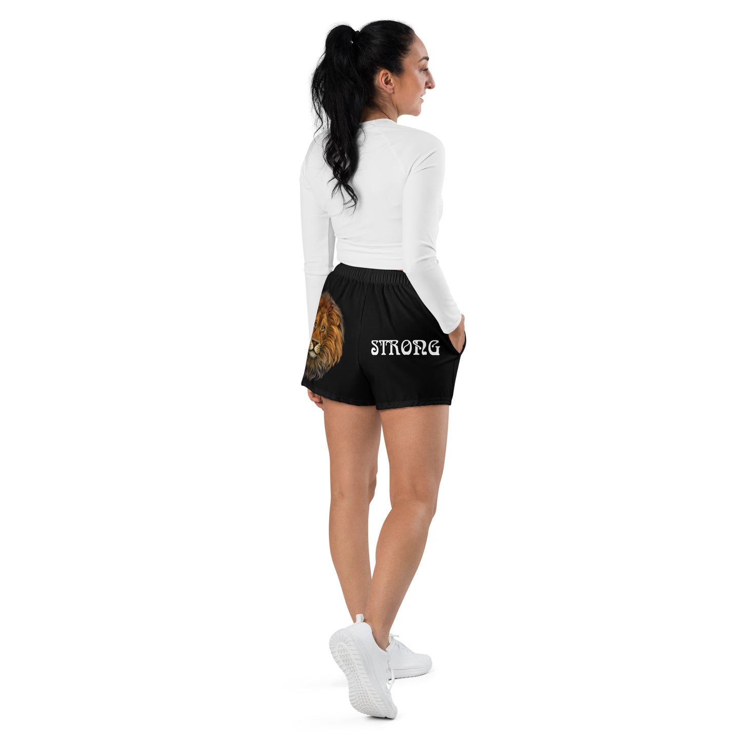 “STRONG” Black Women’s Athletic Shorts W/White Font