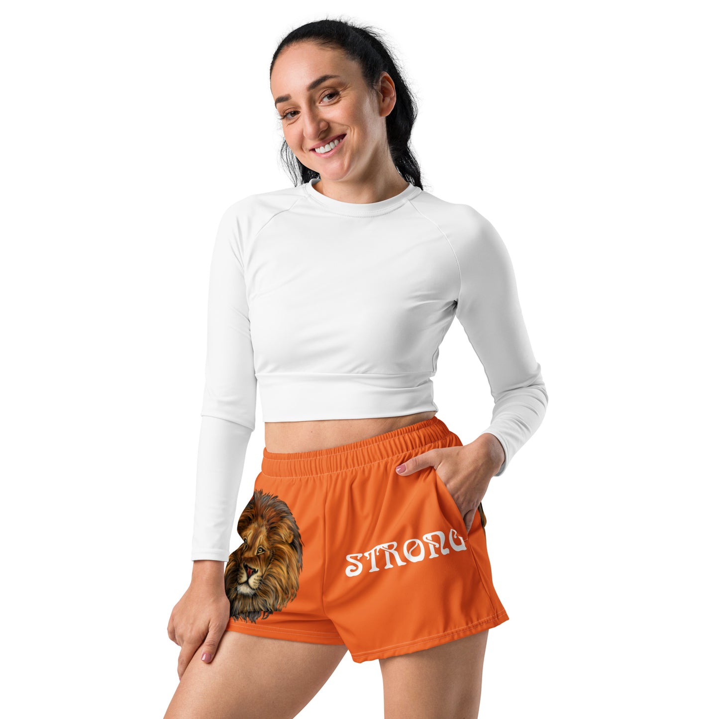 “STRONG” Orange Women’s Athletic Shorts W/White Font