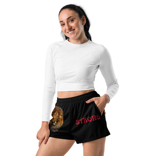 “STRONG” Black Women’s Athletic Shorts W/Red Font