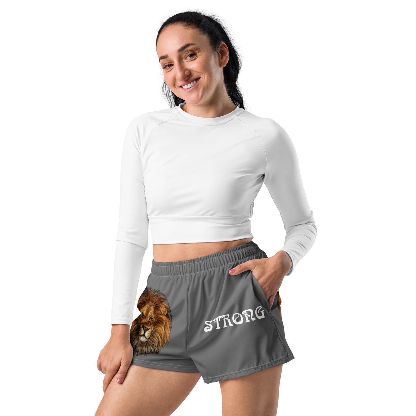 “STRONG” Grey Women’s Athletic Shorts W/White Font