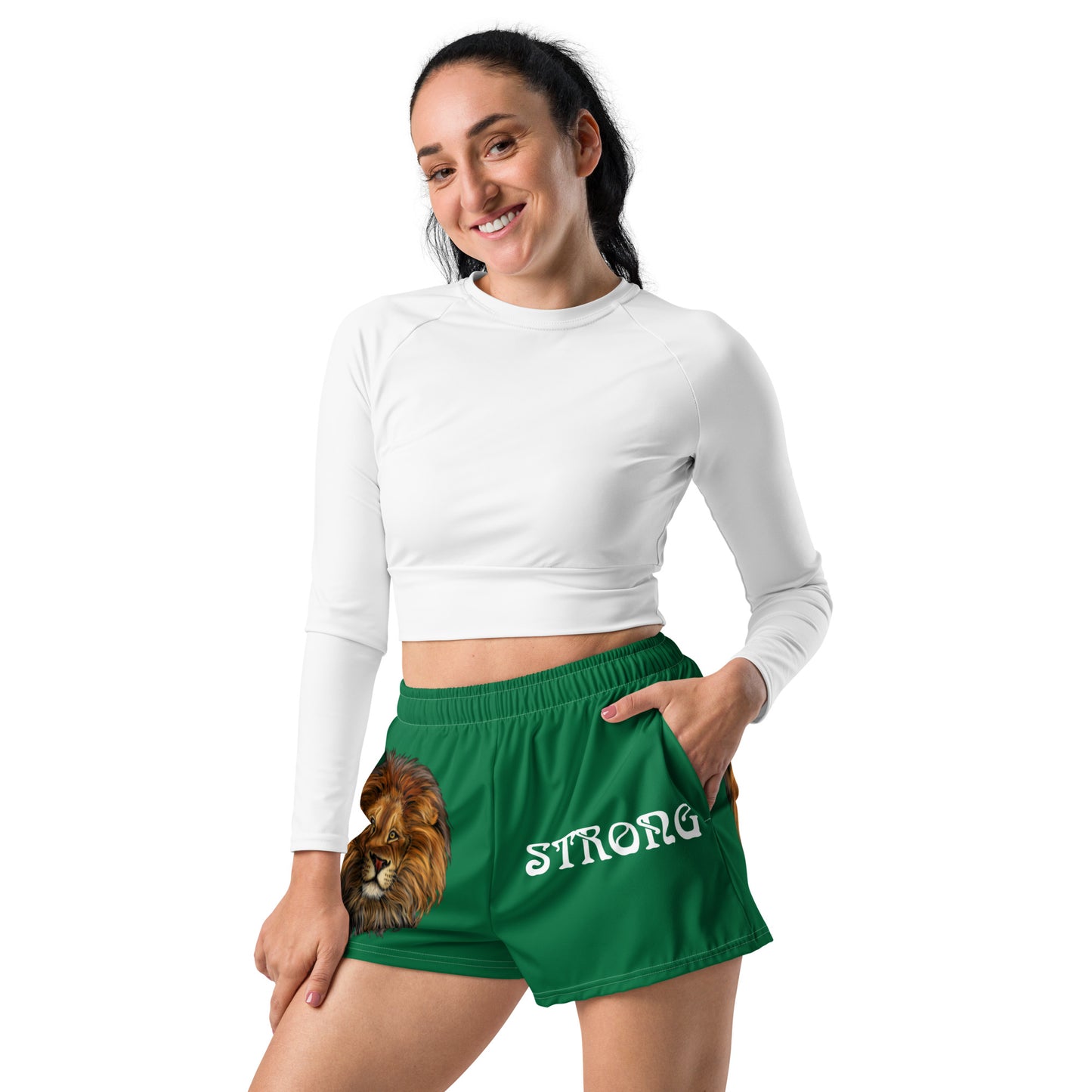 “STRONG” Green Women’s Athletic Shorts W/White Font