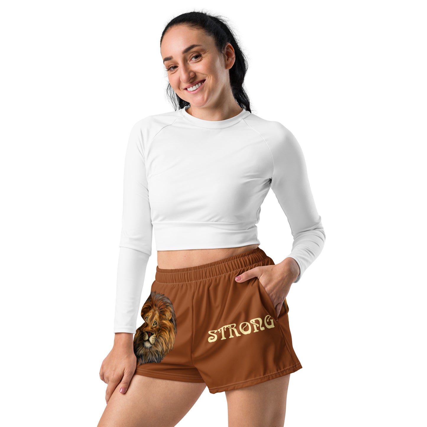 “STRONG” Brown Women’s Athletic Shorts W/Banana Font