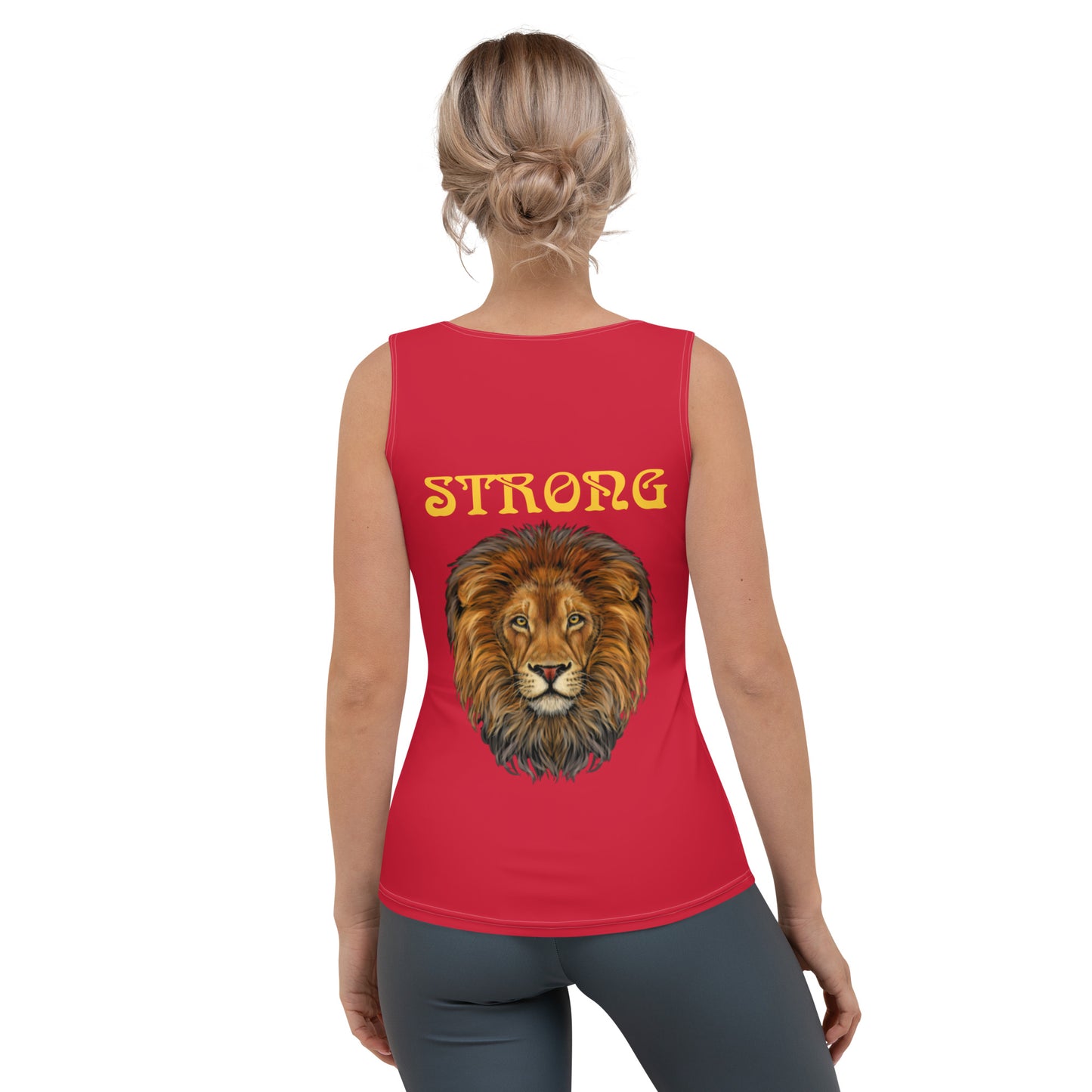 “STRONG”Red Sublimation Cut & Sew Tank Top W/Yellow Font