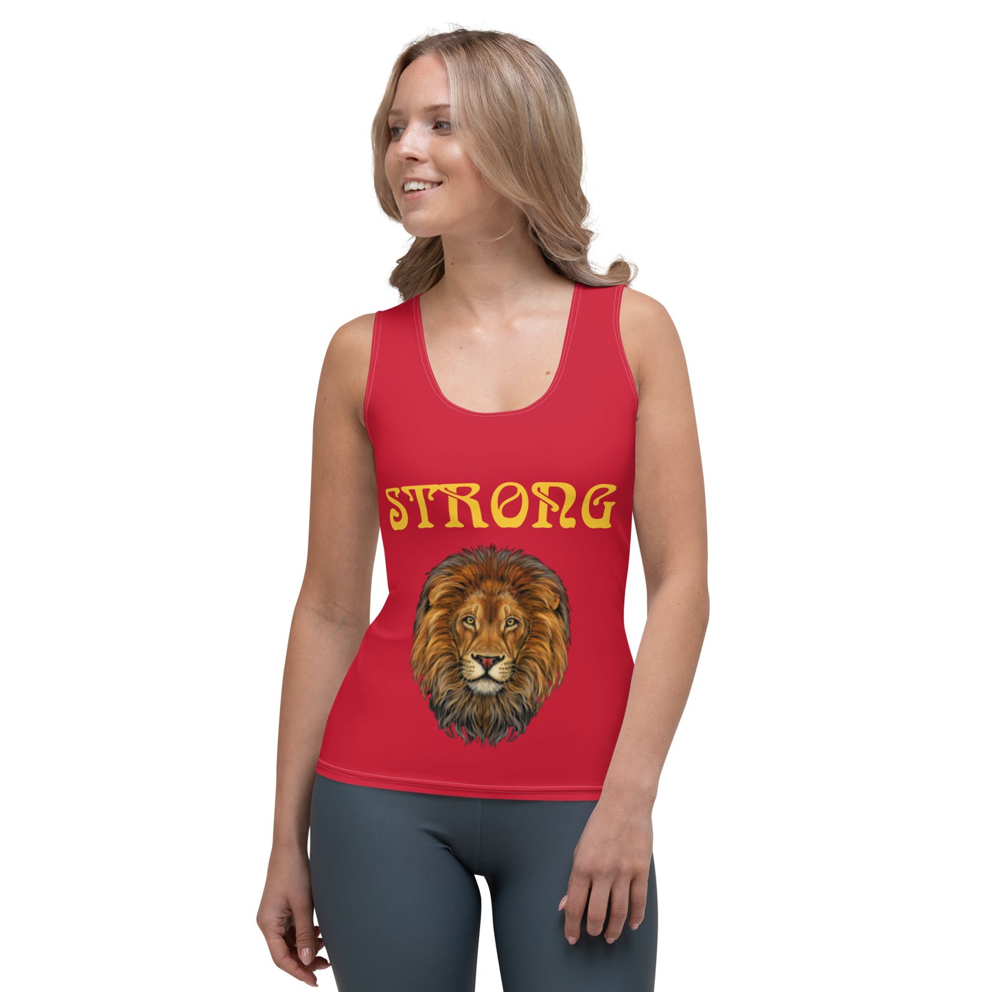 “STRONG”Red Sublimation Cut & Sew Tank Top W/Yellow Font