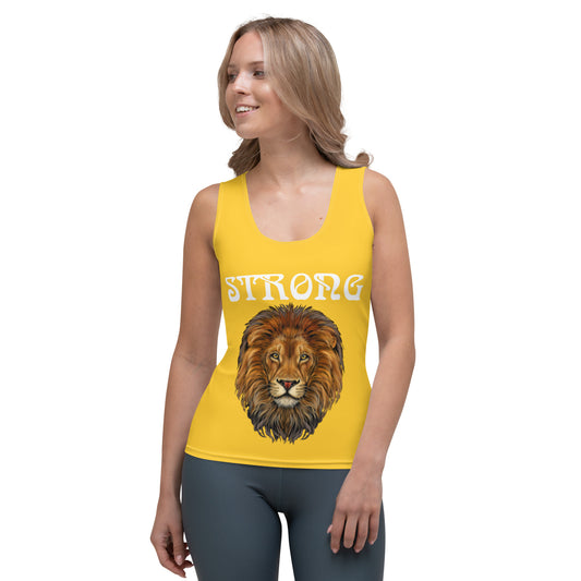 “STRONG”Yellow Sublimation Cut & Sew Tank Top W/White Font