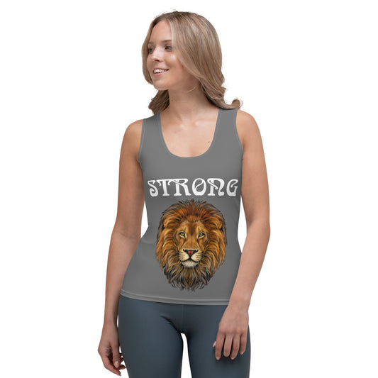 “STRONG”Grey Sublimation Cut & Sew Tank Top W/White Font