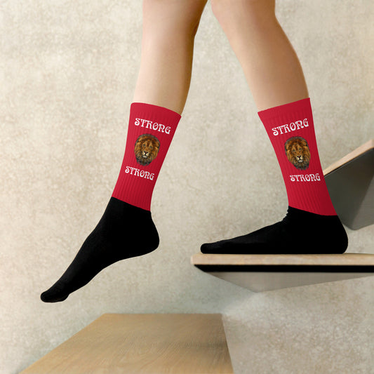 “STRONG”Red Socks W/White Font