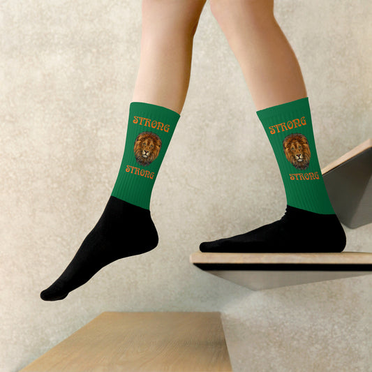 “STRONG”Green Socks W/Orange Font
