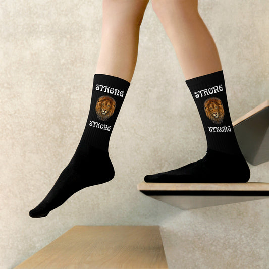 “STRONG”Black Socks W/White Font