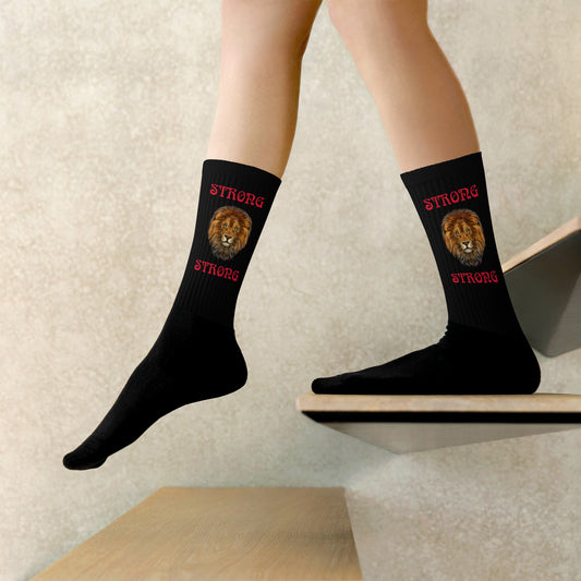 “STRONG”Black Socks W/Red Font