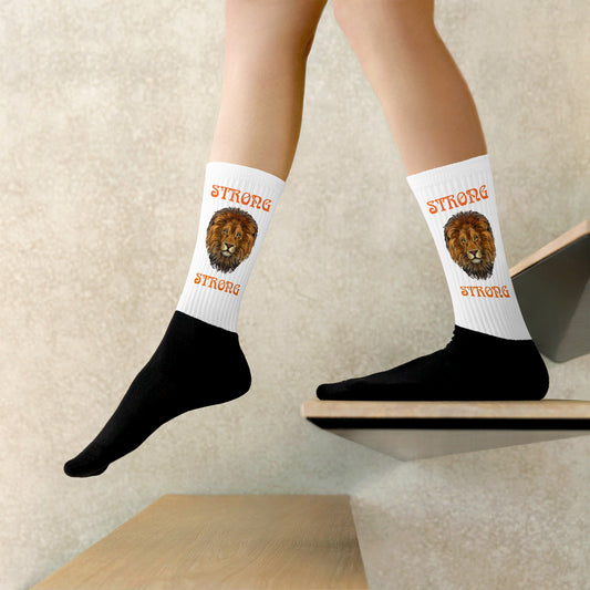 “STRONG”White Socks W/Orange Font