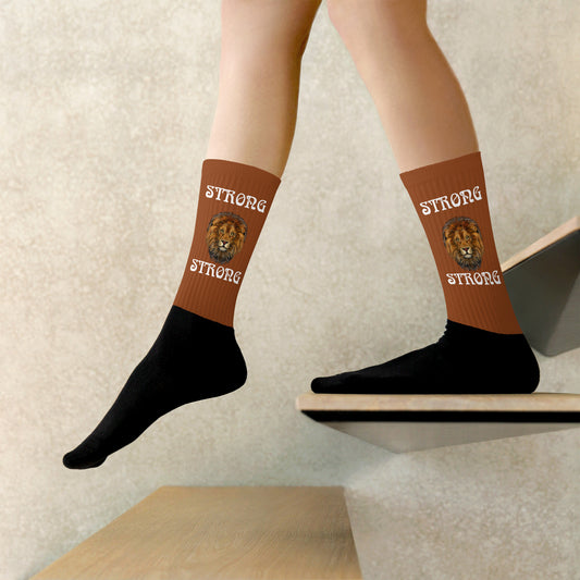 “STRONG”Brown Socks W/White Font