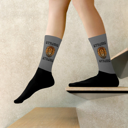 “STRONG”Grey Socks W/Black Font