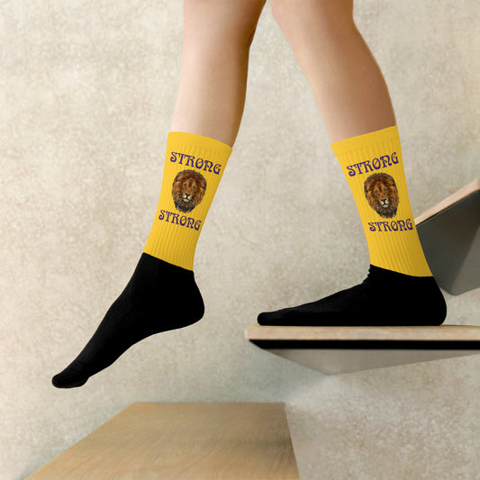 “STRONG”Yellow Socks W/Purple Font