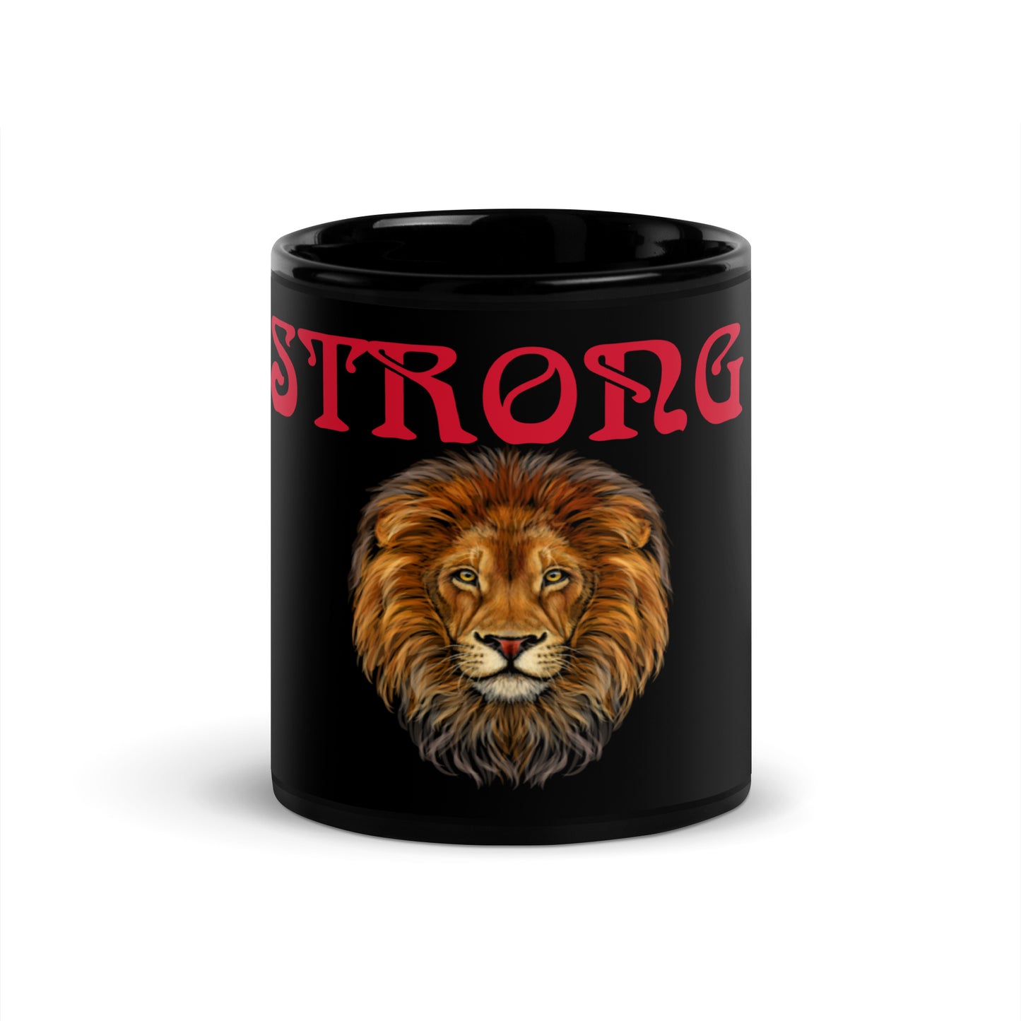 “STRONG”Black Glossy Mug W/Red Font