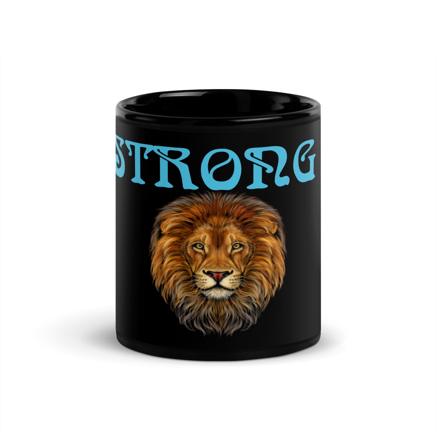 "STRONG"Black Glossy Mug W/SkyBlue Font