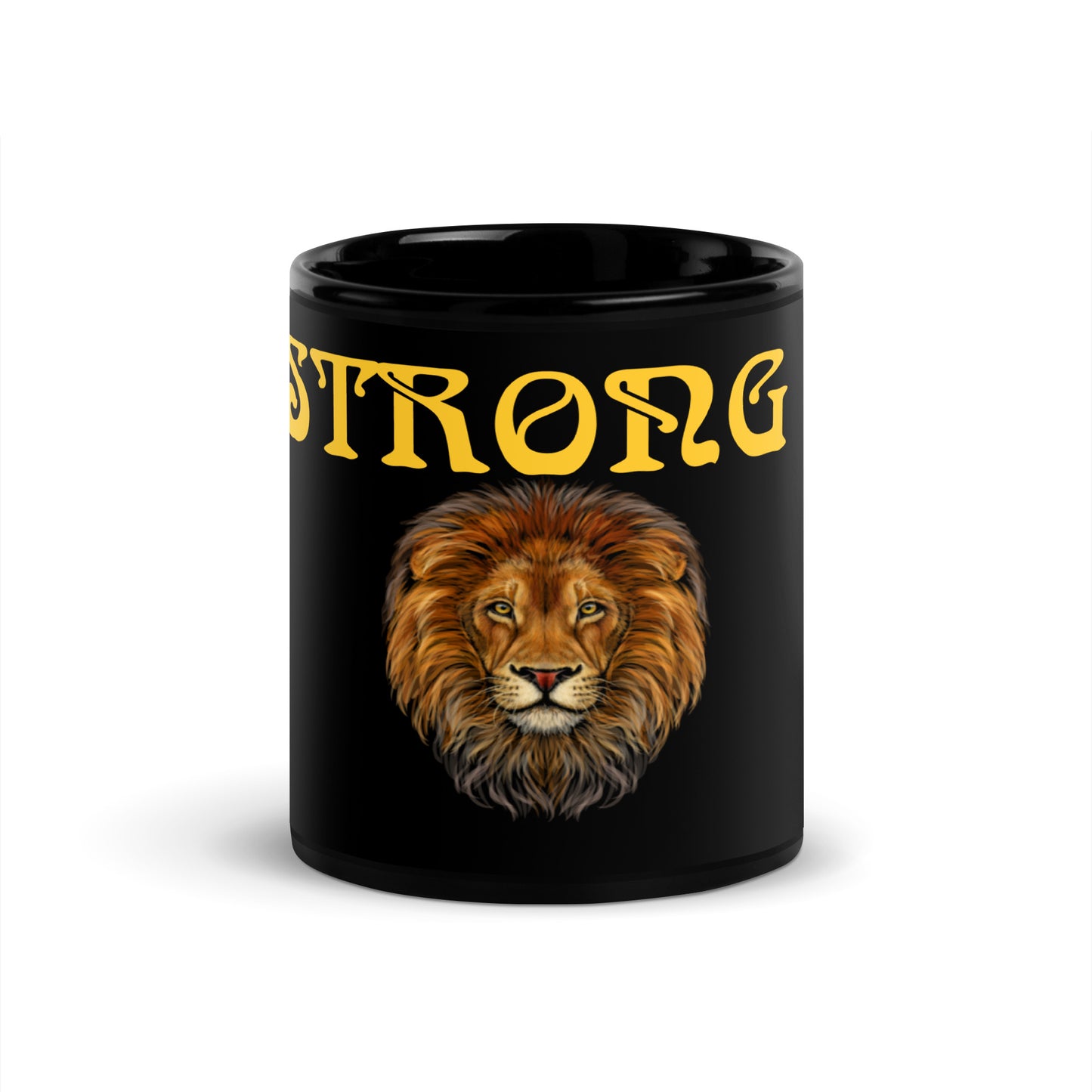 "STRONG"Black Glossy Mug W/Yellow Font