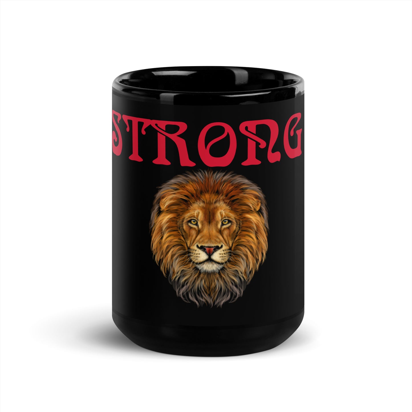 “STRONG”Black Glossy Mug W/Red Font