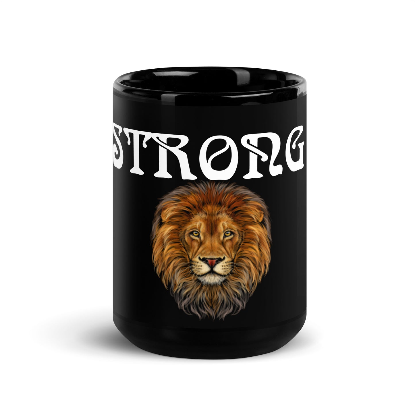 "STRONG"Black Glossy Mug W/White Font