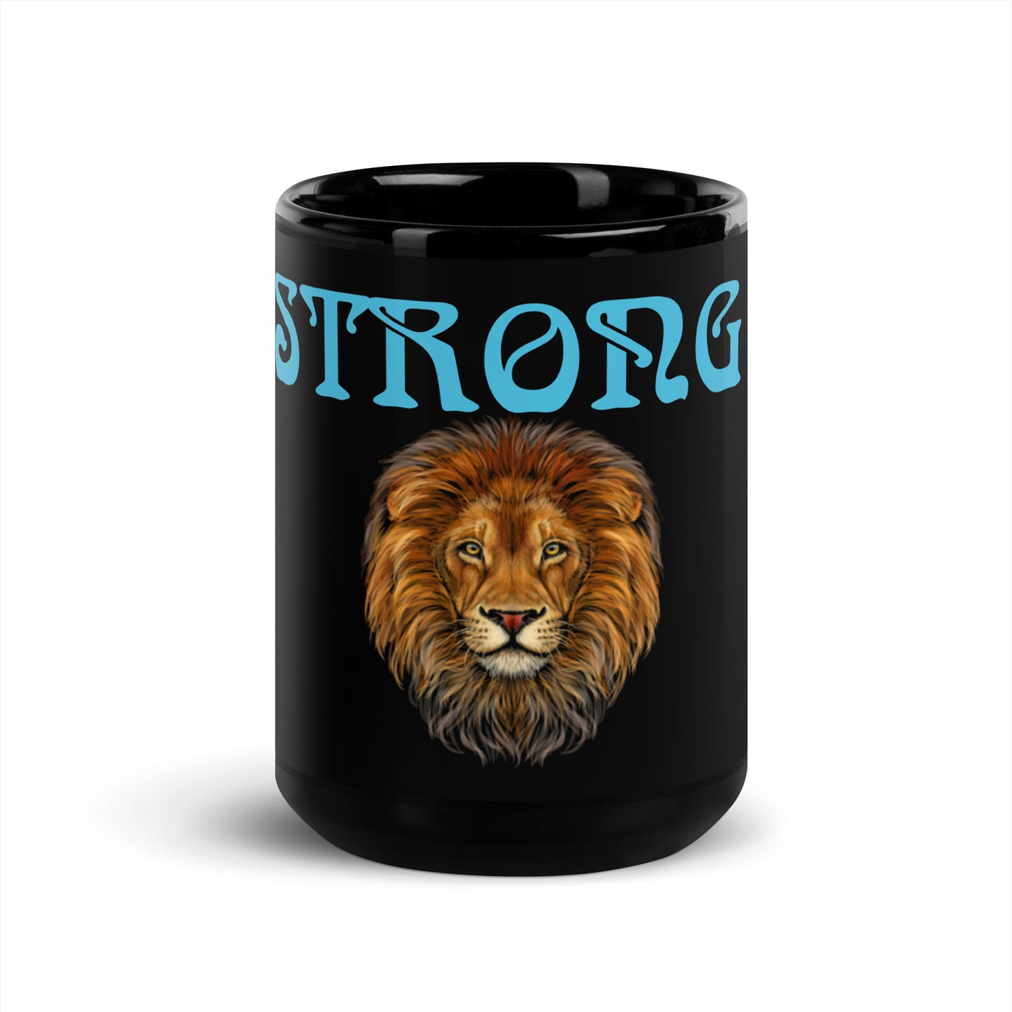 "STRONG"Black Glossy Mug W/SkyBlue Font