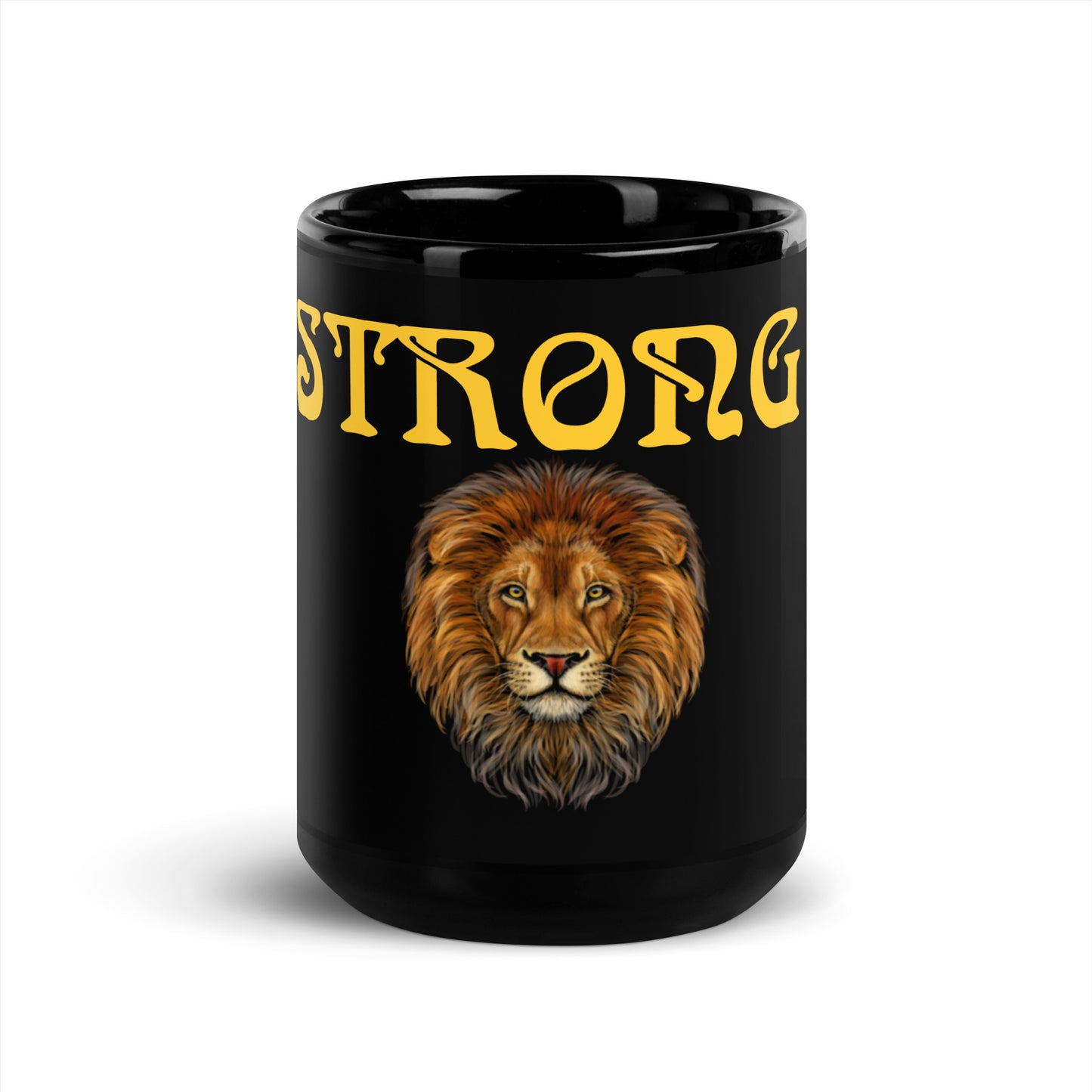 "STRONG"Black Glossy Mug W/Yellow Font