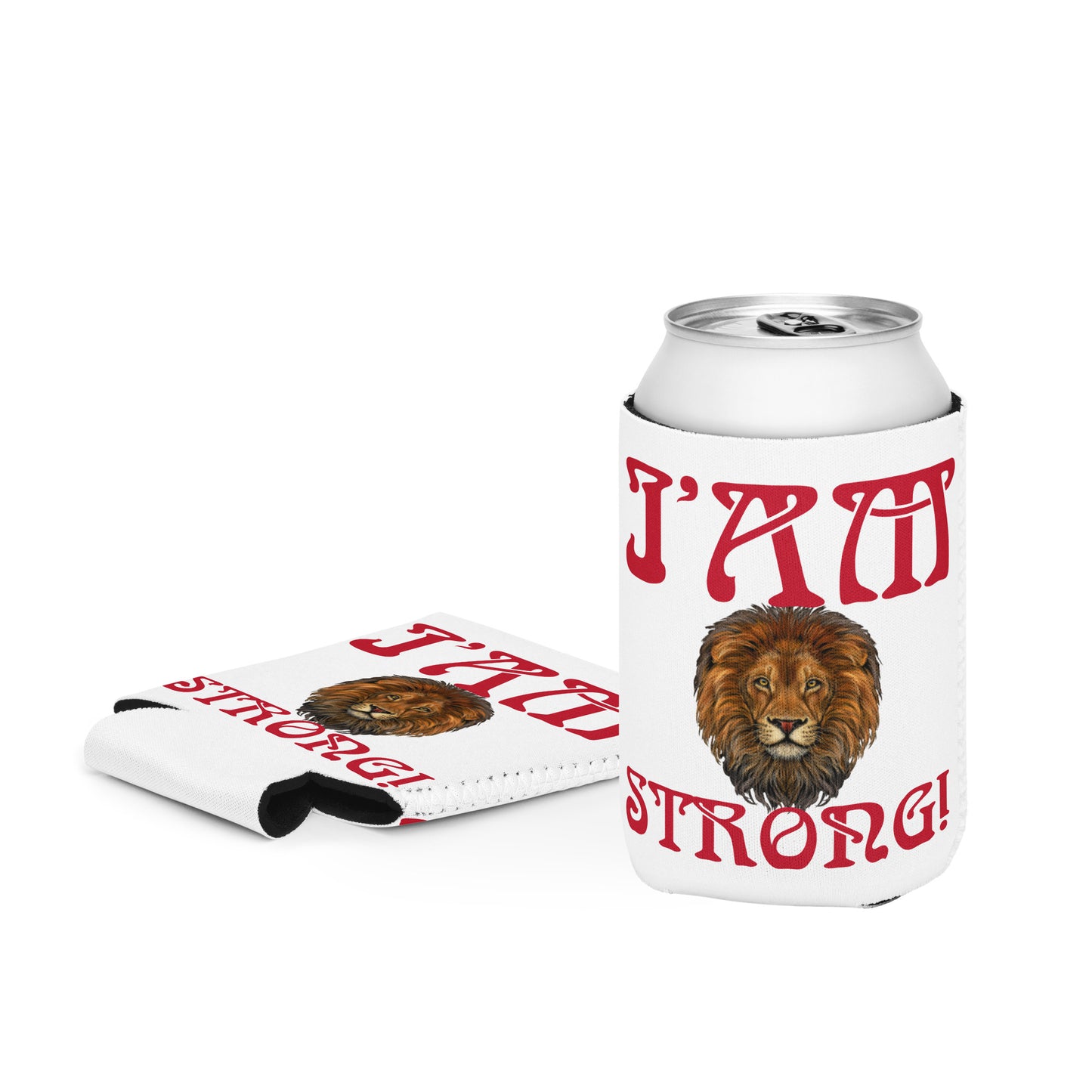 “I’AM STRONG!” White Can Cooler W/Red Font