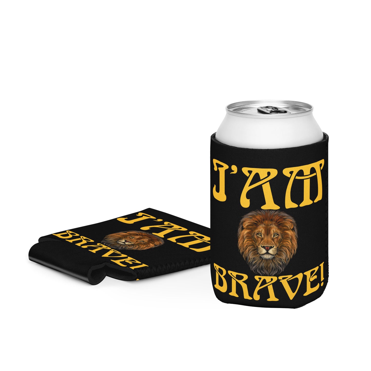 “I’AM BRAVE!” Black Can Cooler W/Yellow Font