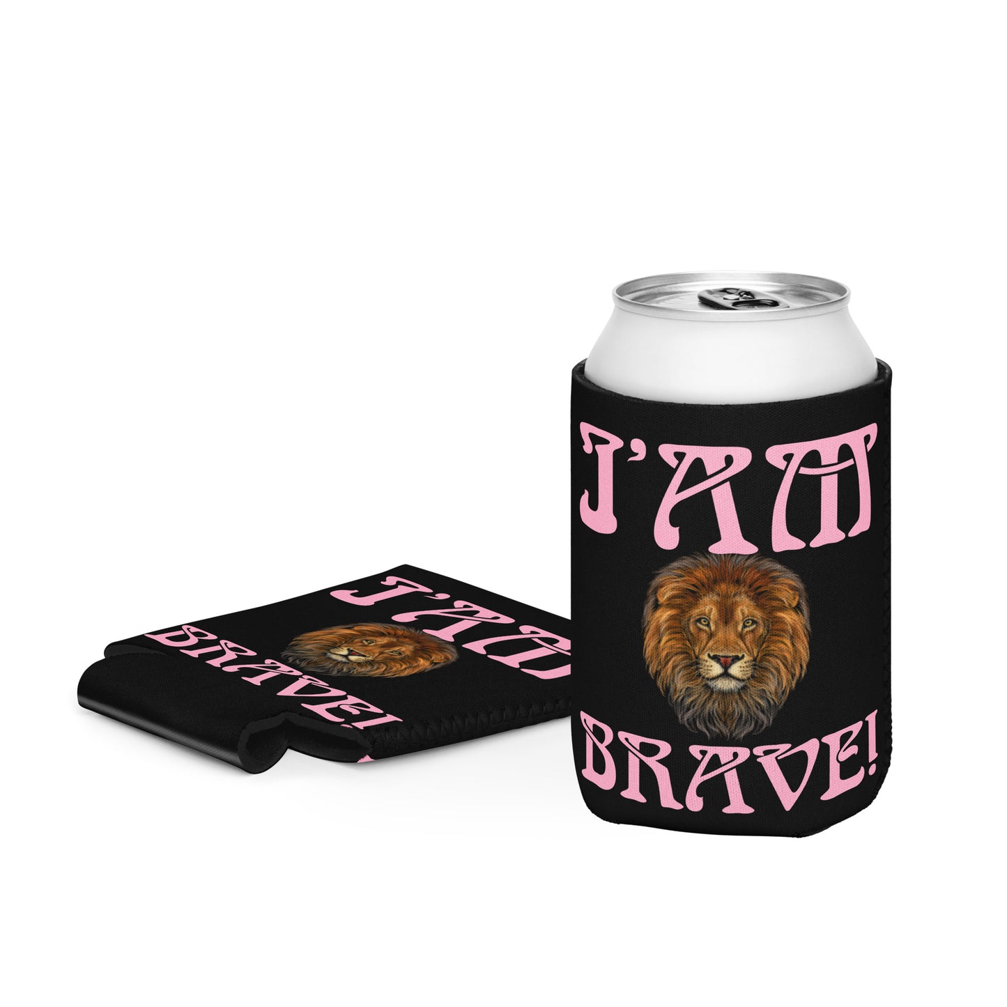 “I’AM BRAVE!” Black Can Cooler W/Cotton Candy Font