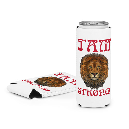 “I’AM STRONG!” White Can Cooler W/Red Font