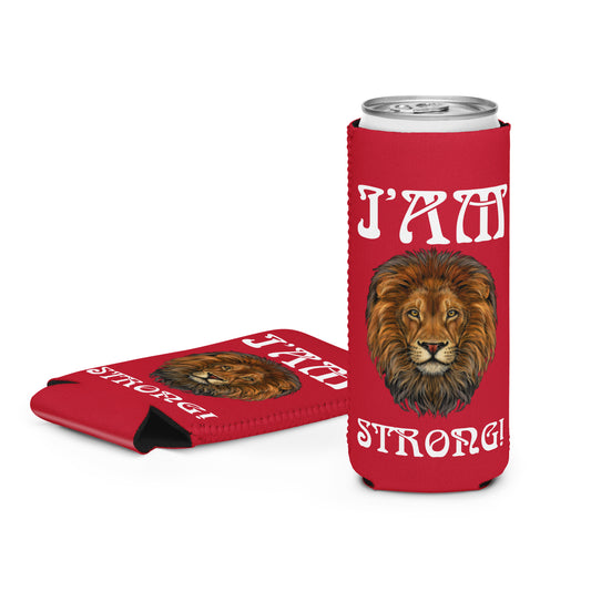 “I’AM STRONG!” Red Can Cooler W/White Font